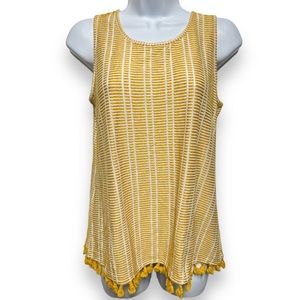 W5 Anthropologie Women’s Yellow & White Tank Top Striped with Tassels Size S